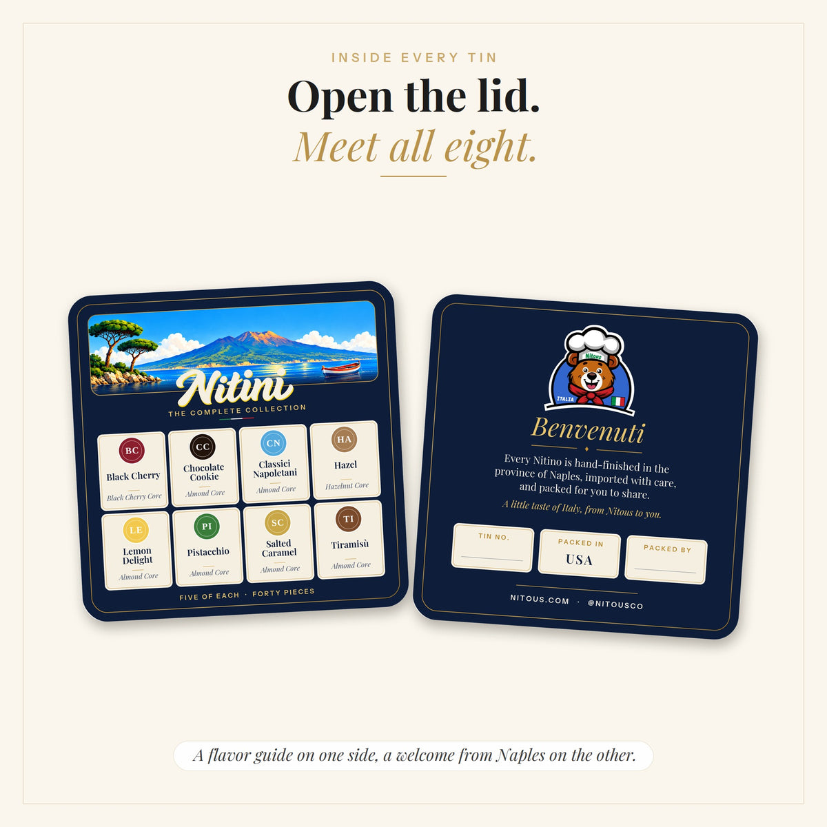 Flavor guide card included inside every Nitini tin