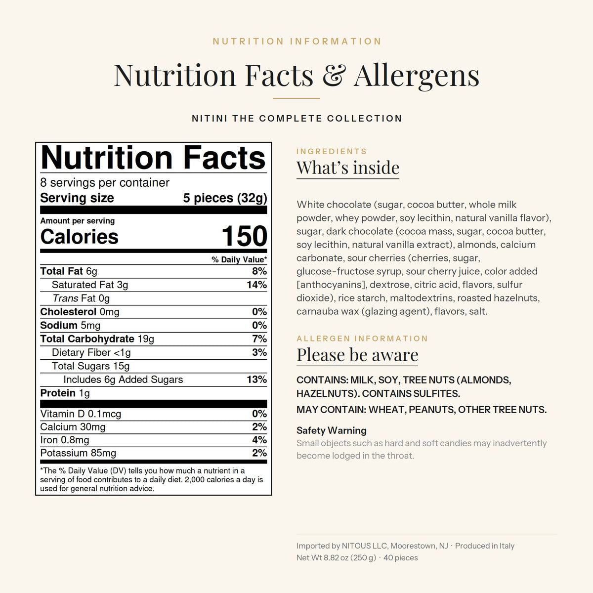 Nitini Complete Collection nutrition facts and ingredients